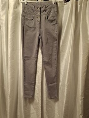 Lascana High-Rise Gray Women's Jeans with Button-Fly